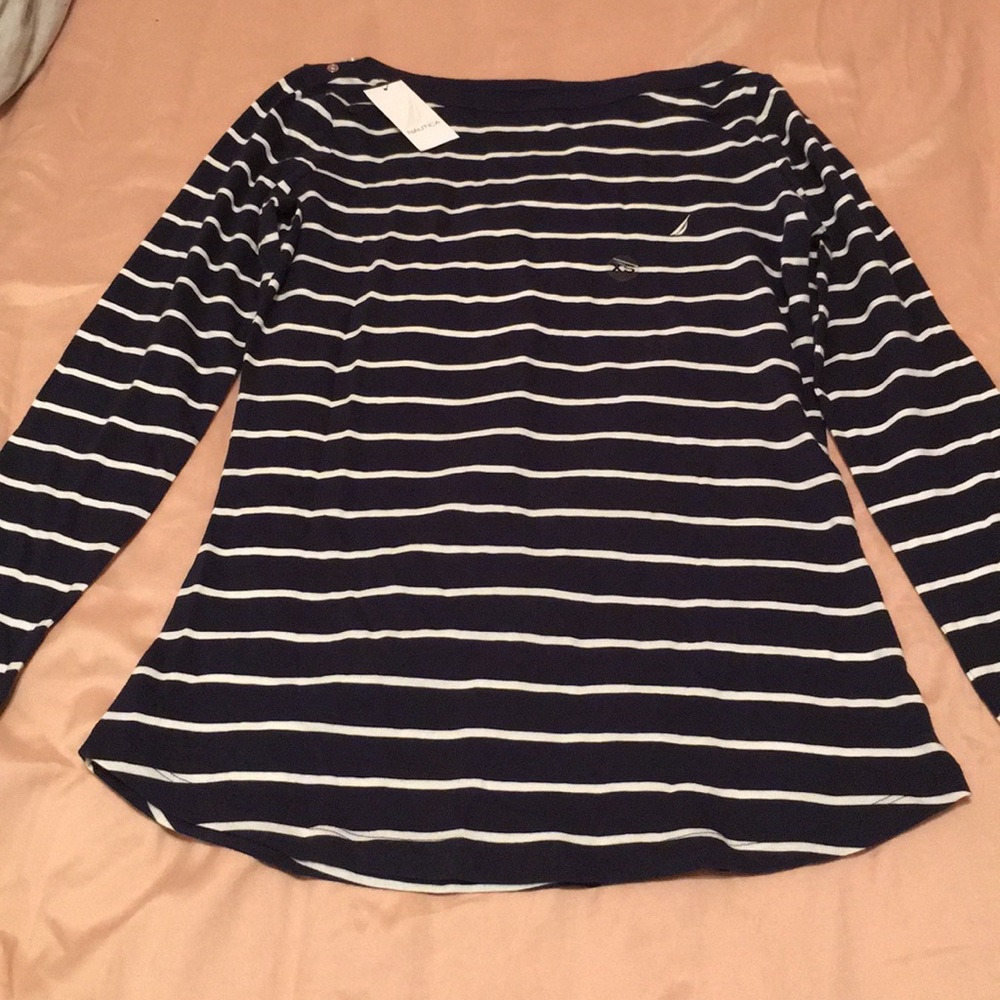 NWT Nautica striped long sleeve boat neck tee